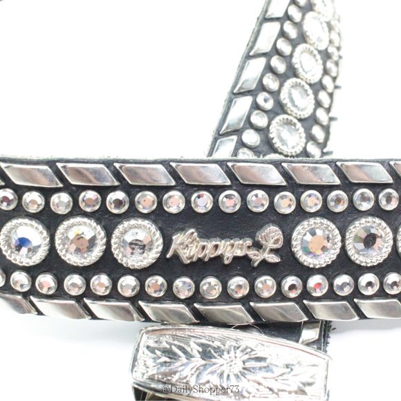 Kippys Women\'s Iconic Cowboy Black Leather Rhinestone Studded Silver Buckle Belt main image 5